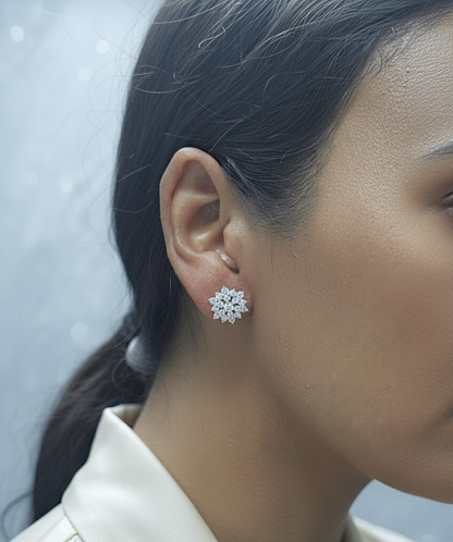 Diamond cluster stud earrings in 18K white gold with 1.85 carat total diamond weight by Emirates Diamonds