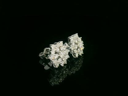 Diamond cluster stud earrings in 18K white gold with 1.85 carat total diamond weight by Emirates Diamonds
