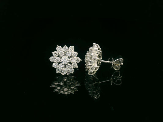Diamond cluster stud earrings in 18K white gold with 1.85 carat total diamond weight by Emirates Diamonds
