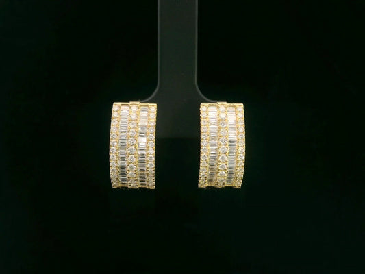 18K yellow gold diamond hoop earrings with baguette and round-cut diamonds by Emirates Diamonds