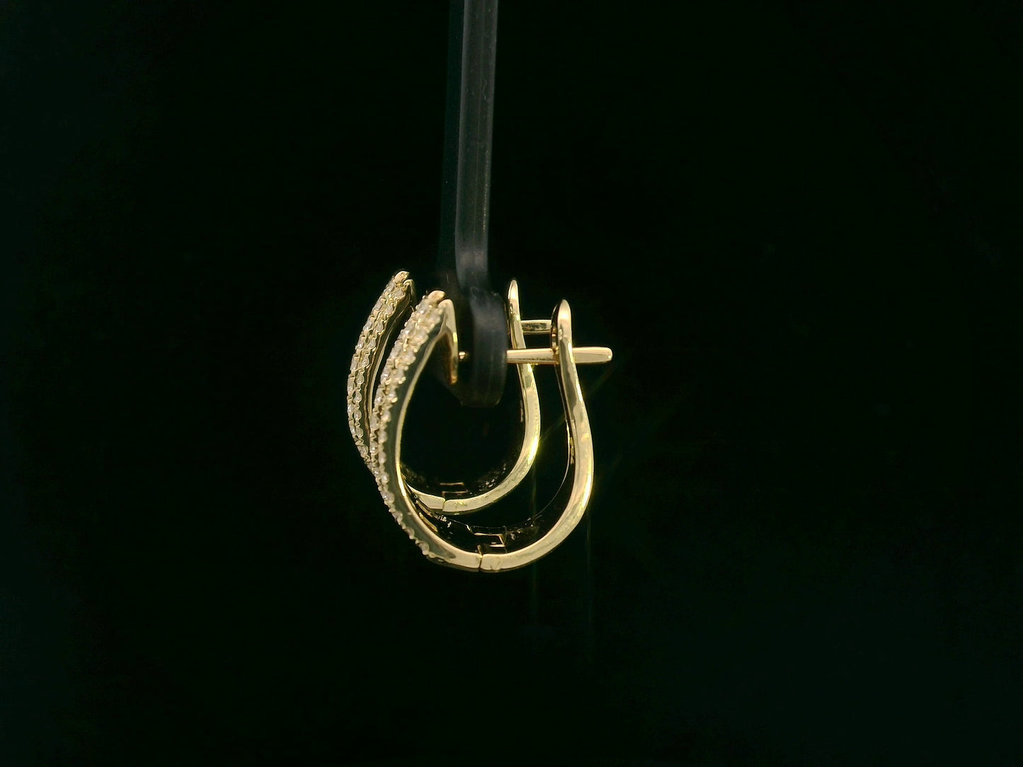 18K yellow gold diamond hoop earrings with baguette and round-cut diamonds by Emirates Diamonds