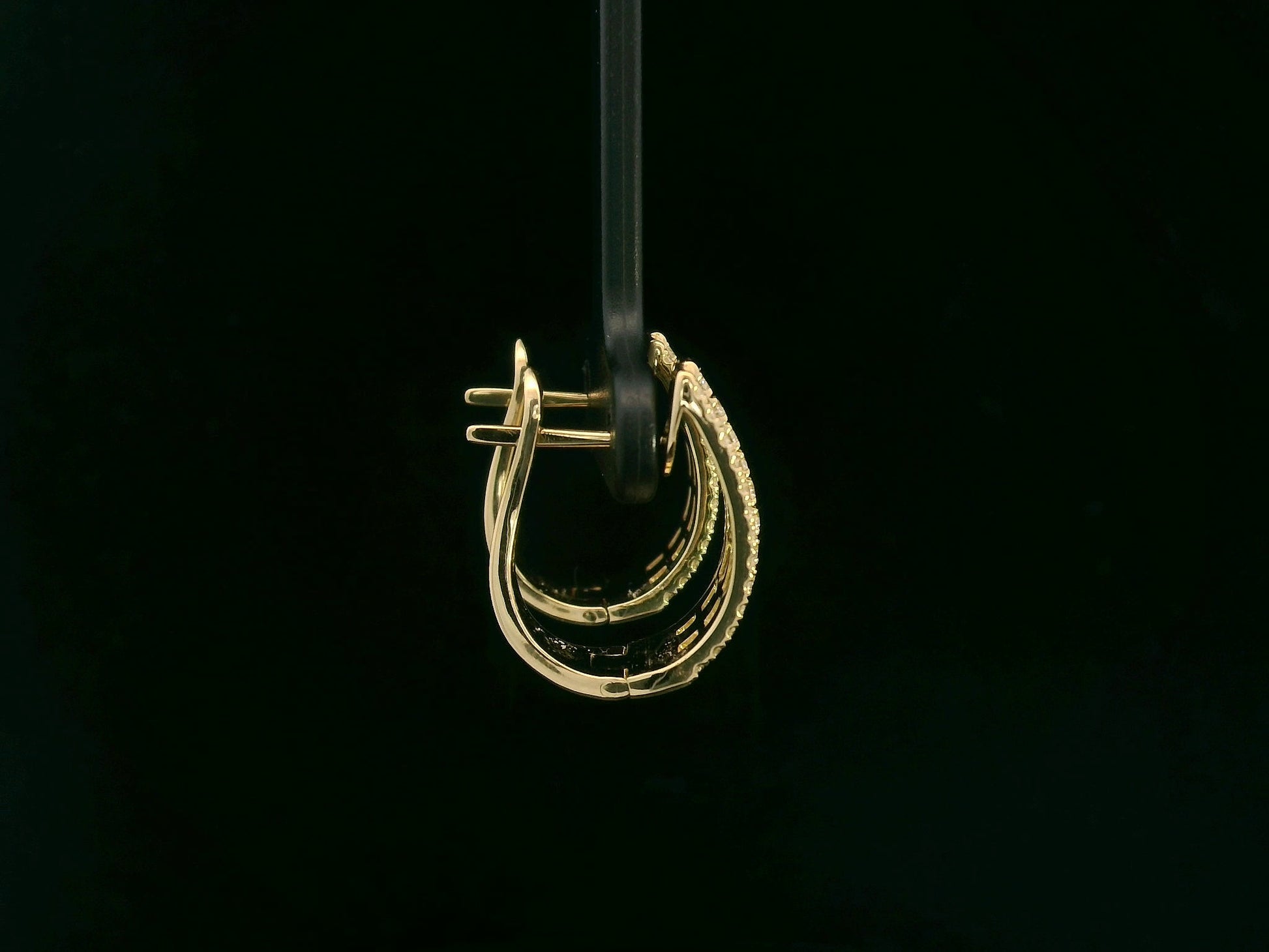 18K yellow gold diamond hoop earrings with baguette and round-cut diamonds by Emirates Diamonds