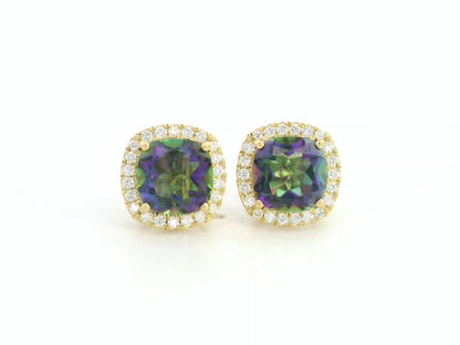 18K yellow gold mystic quartz and diamond halo stud earrings by Emirates Diamonds
