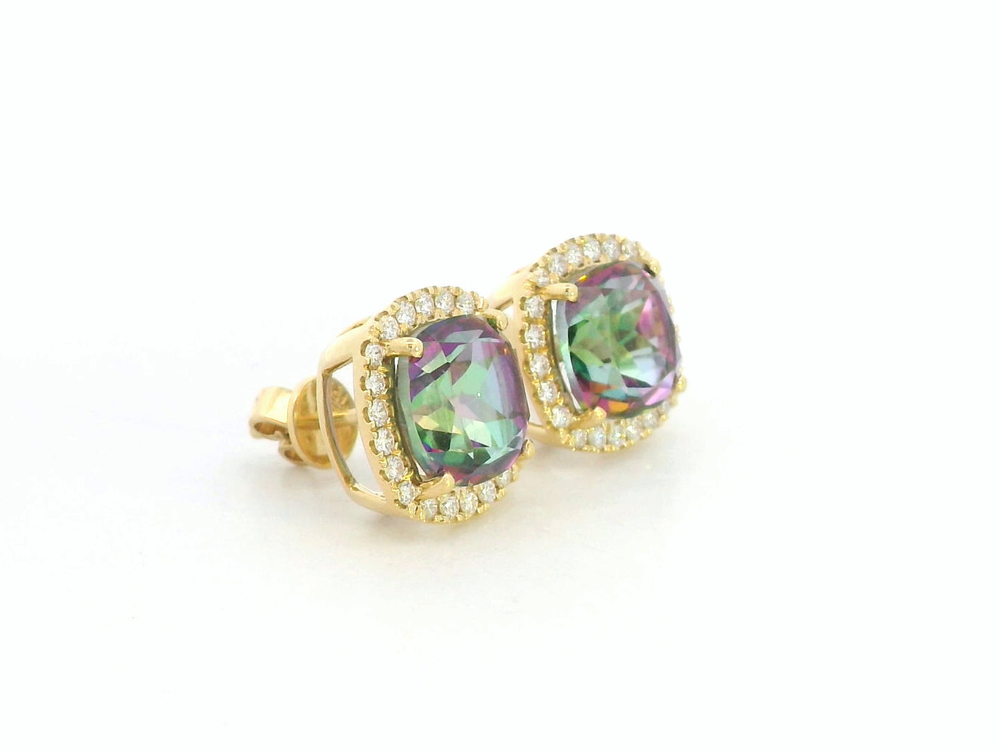 18K yellow gold mystic quartz and diamond halo stud earrings by Emirates Diamonds