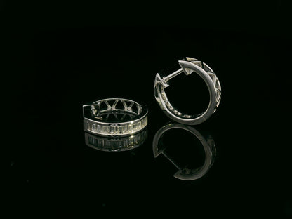 Baguette diamond hoop earrings in 18K white gold with 0.42 carat total diamond weight by Emirates Diamonds