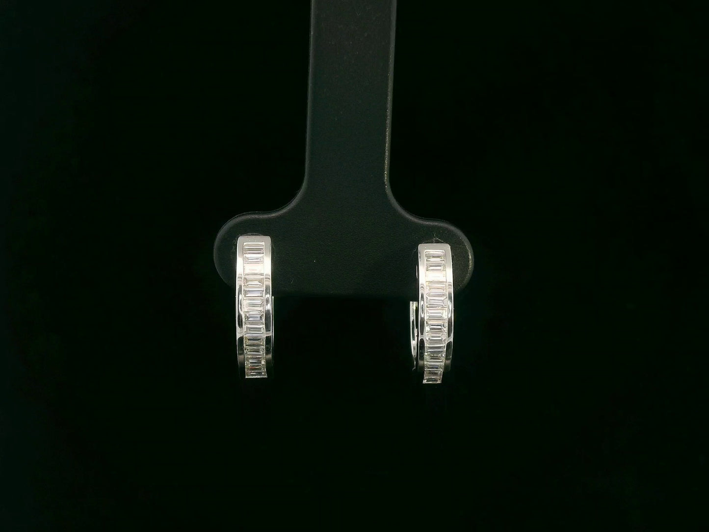 Baguette diamond hoop earrings in 18K white gold with 0.42 carat total diamond weight by Emirates Diamonds