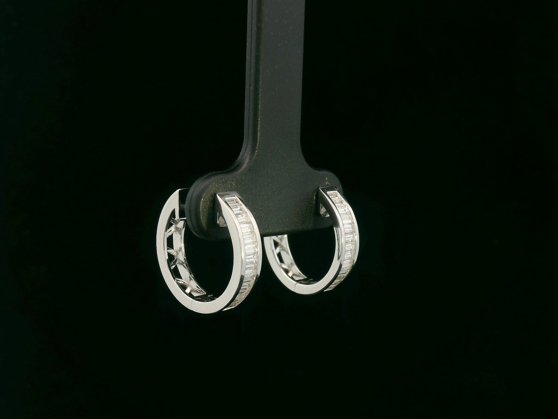 Baguette diamond hoop earrings in 18K white gold with 0.42 carat total diamond weight by Emirates Diamonds