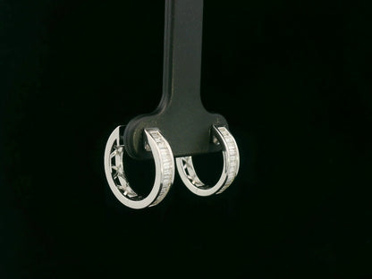 Baguette diamond hoop earrings in 18K white gold with 0.42 carat total diamond weight by Emirates Diamonds