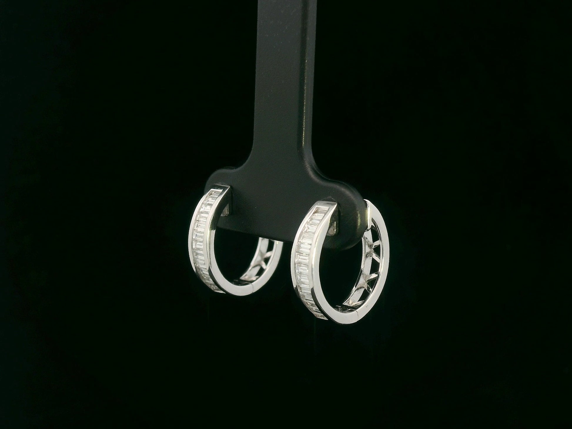 Baguette diamond hoop earrings in 18K white gold with 0.42 carat total diamond weight by Emirates Diamonds