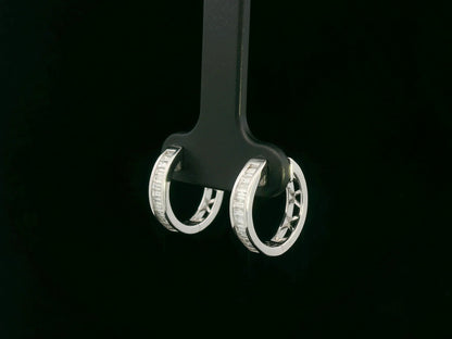 Baguette diamond hoop earrings in 18K white gold with 0.42 carat total diamond weight by Emirates Diamonds
