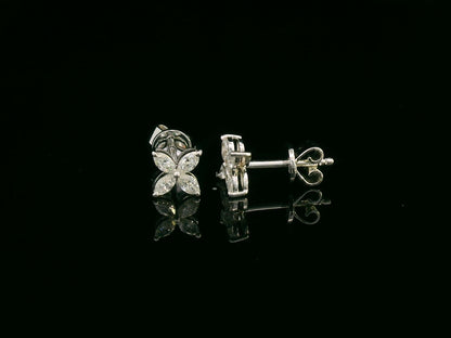 Diamond floral stud earrings in 18K white gold with marquise-cut diamonds totaling 0.34 carat by Emirates Diamonds