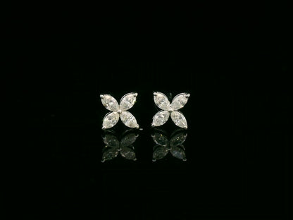Diamond floral stud earrings in 18K white gold with marquise-cut diamonds totaling 0.34 carat by Emirates Diamonds