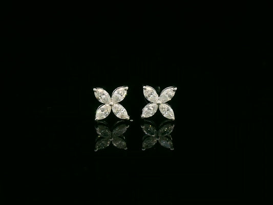 Diamond floral stud earrings in 18K white gold with marquise-cut diamonds totaling 0.34 carat by Emirates Diamonds