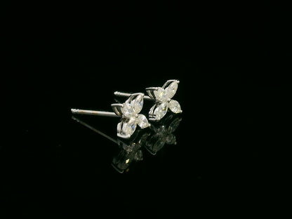 Diamond floral stud earrings in 18K white gold with marquise-cut diamonds totaling 0.34 carat by Emirates Diamonds
