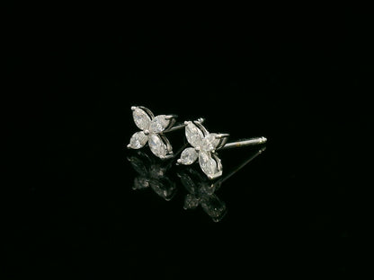 Diamond floral stud earrings in 18K white gold with marquise-cut diamonds totaling 0.34 carat by Emirates Diamonds