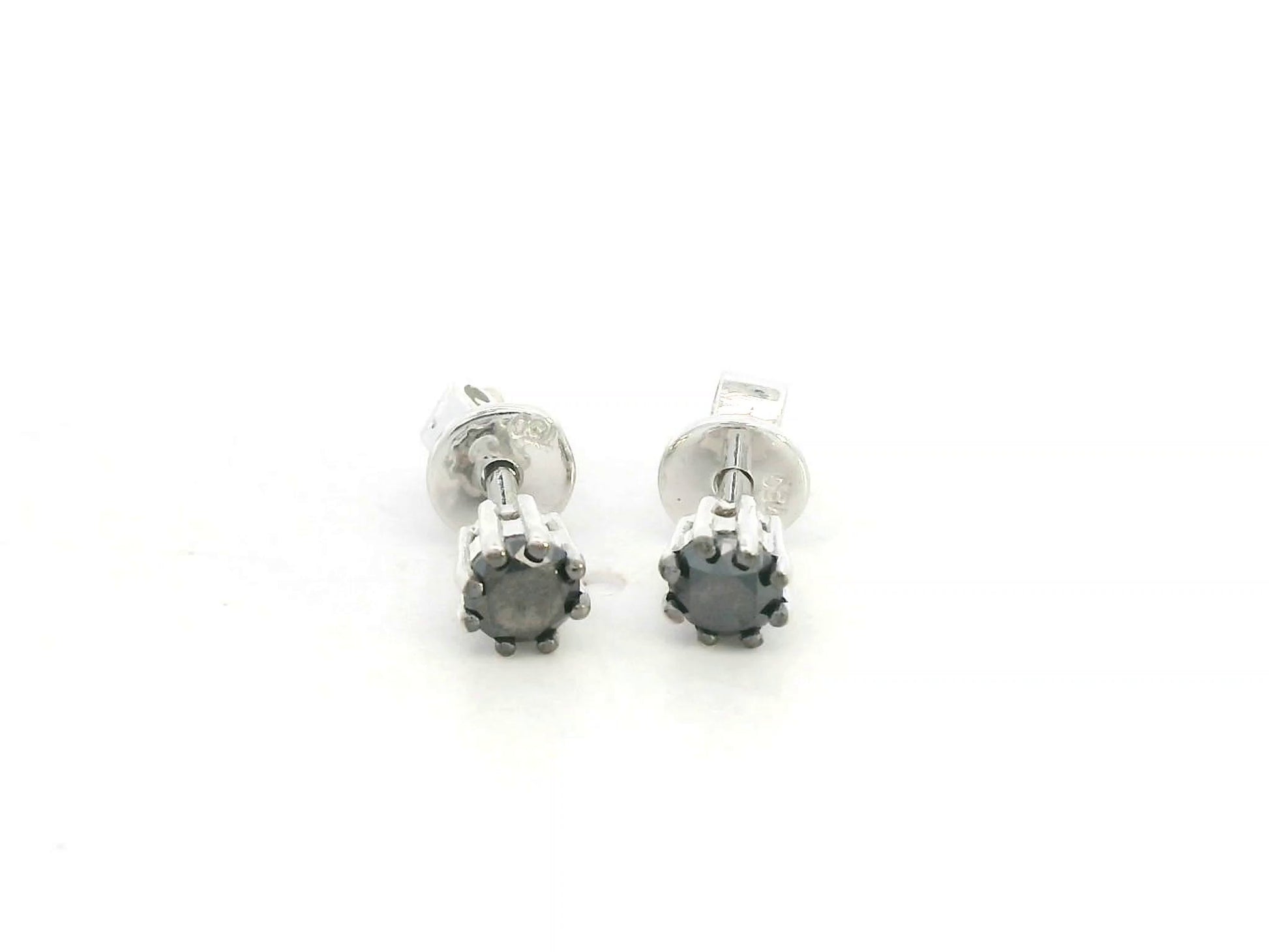Black diamond stud earrings in 18K white gold with round-cut diamonds by Emirates Diamonds
