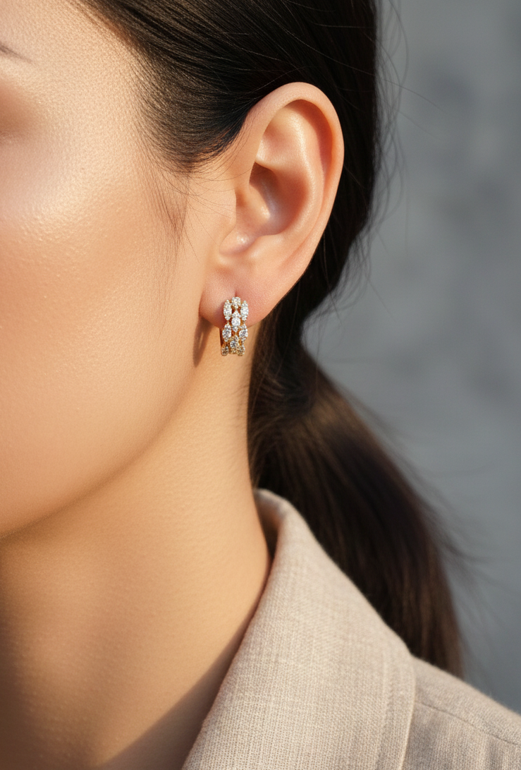 18K yellow gold triple-row diamond huggie earrings with 0.87 carat diamonds – Emirates Diamonds