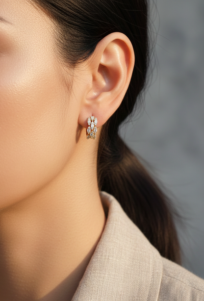18K yellow gold triple-row diamond huggie earrings with 0.87 carat diamonds – Emirates Diamonds