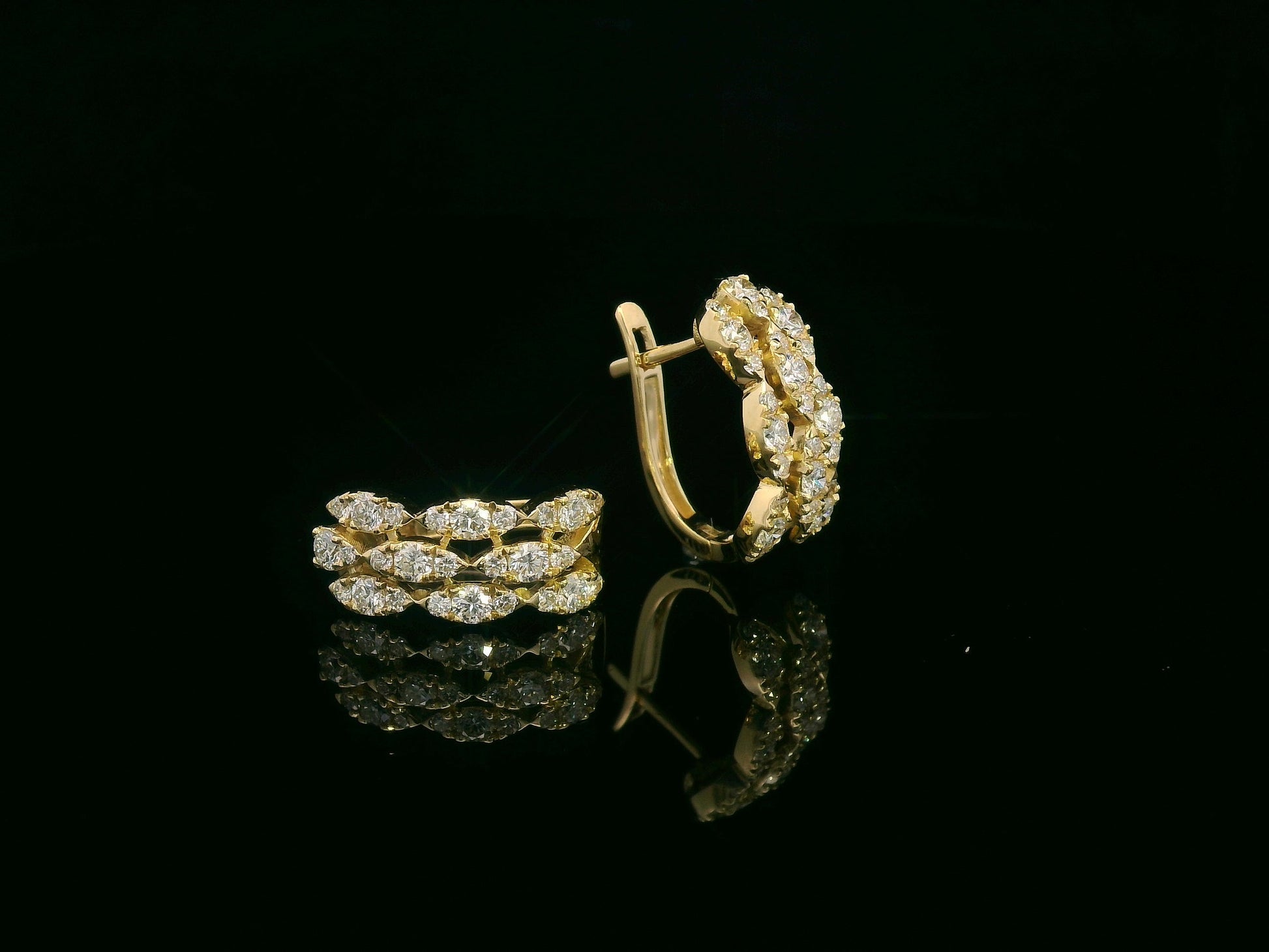 18K yellow gold triple-row diamond huggie earrings with 0.87 carat diamonds – Emirates Diamonds