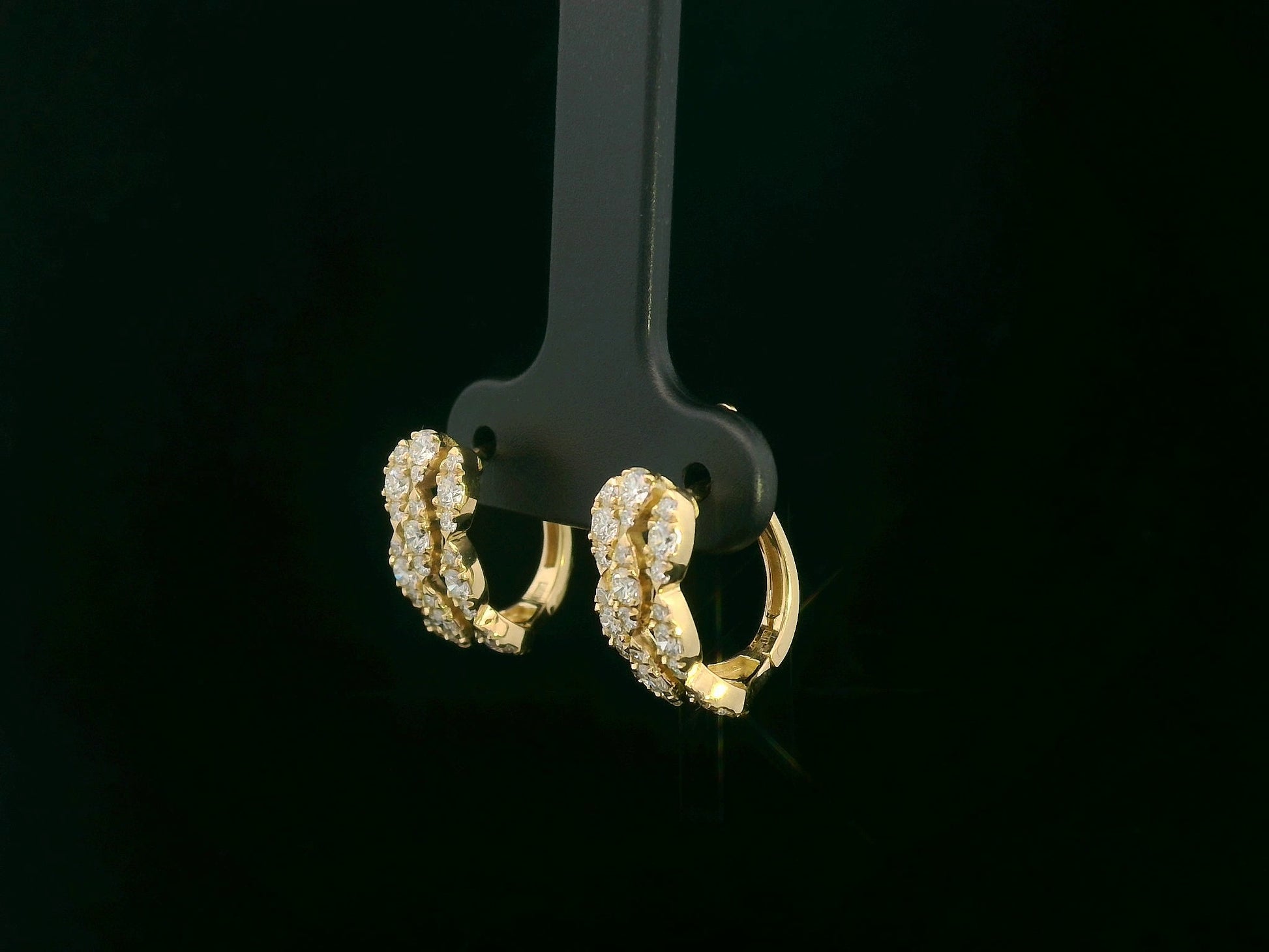 18K yellow gold triple-row diamond huggie earrings with 0.87 carat diamonds – Emirates Diamonds