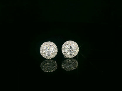 18K white gold round diamond halo stud earrings with GIA certified diamonds – Emirates Diamonds