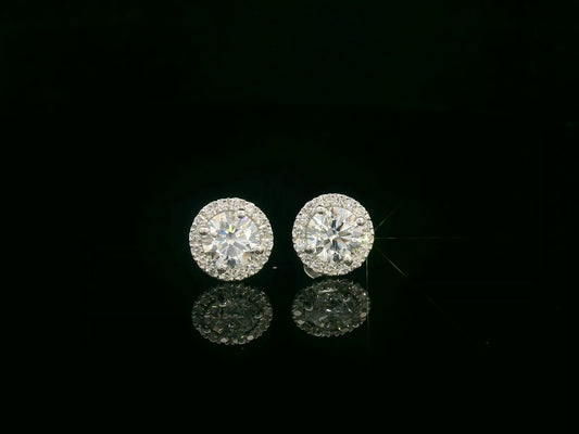 18K white gold round diamond halo stud earrings with GIA certified diamonds – Emirates Diamonds