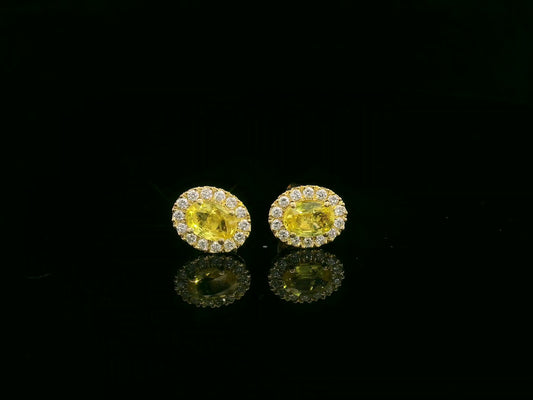 18K yellow gold yellow sapphire and diamond halo stud earrings by Emirates Diamonds