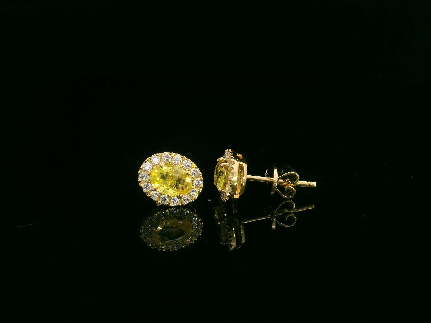 18K yellow gold yellow sapphire and diamond halo stud earrings by Emirates Diamonds