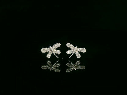 18K white gold diamond dragonfly stud earrings with pavé-set round brilliant diamonds by Emirates Diamonds