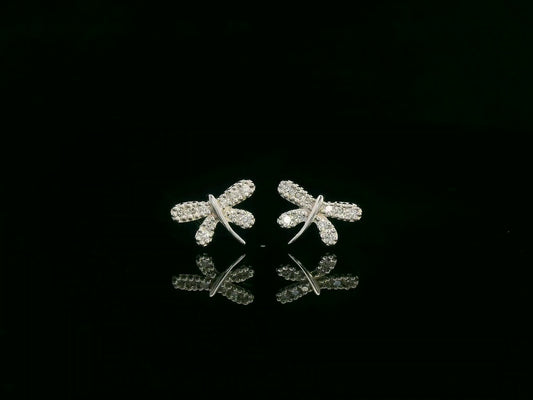 18K white gold diamond dragonfly stud earrings with pavé-set round brilliant diamonds by Emirates Diamonds