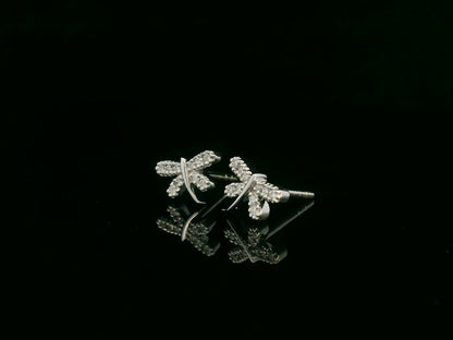 18K white gold diamond dragonfly stud earrings with pavé-set round brilliant diamonds by Emirates Diamonds
