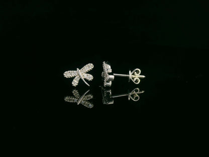 18K white gold diamond dragonfly stud earrings with pavé-set round brilliant diamonds by Emirates Diamonds