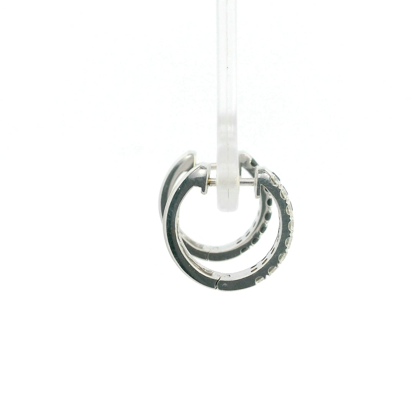 18K white gold black and white diamond hoop earrings with double rows of round diamonds