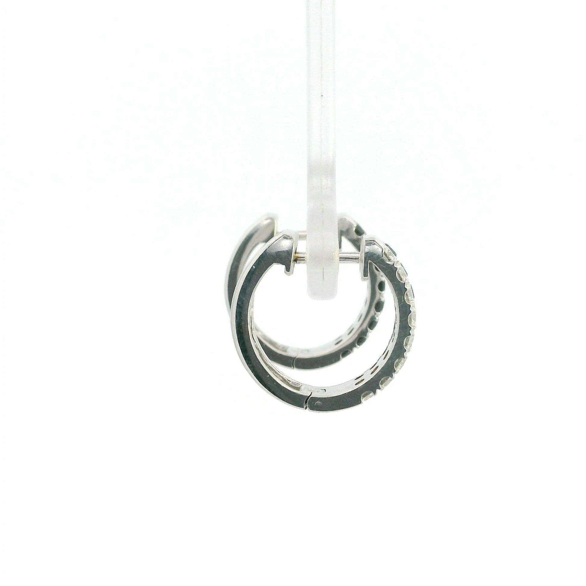 18K white gold black and white diamond hoop earrings with double rows of round diamonds