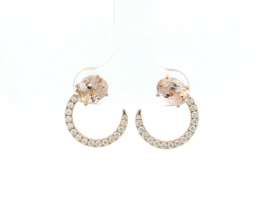 18K rose gold earrings featuring oval-cut morganite gemstones with diamond crescent detailing by Emirates Diamonds.
