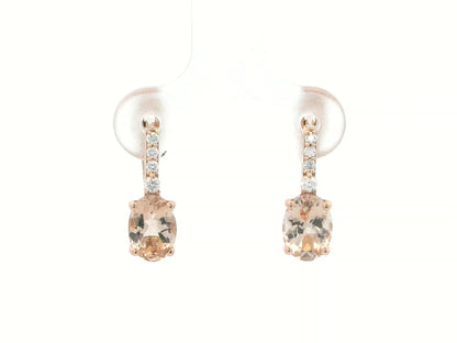 18K rose gold lever-back earrings featuring oval morganite gemstones with diamond accents – Emirates Diamonds