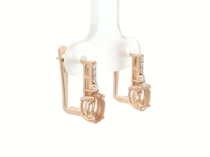 18K rose gold lever-back earrings featuring oval morganite gemstones with diamond accents – Emirates Diamonds