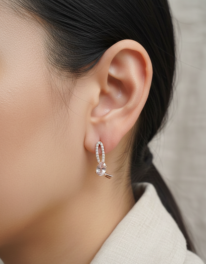 18K rose gold morganite and diamond stud earrings with butterfly push backs