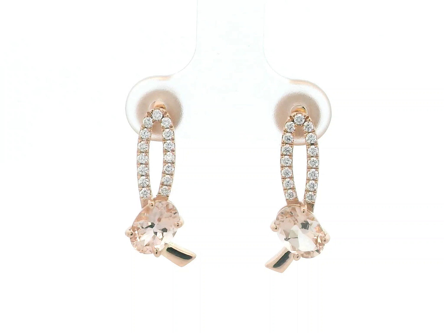 18K rose gold morganite and diamond stud earrings with butterfly push backs