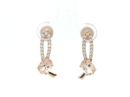 18K rose gold morganite and diamond stud earrings with butterfly push backs