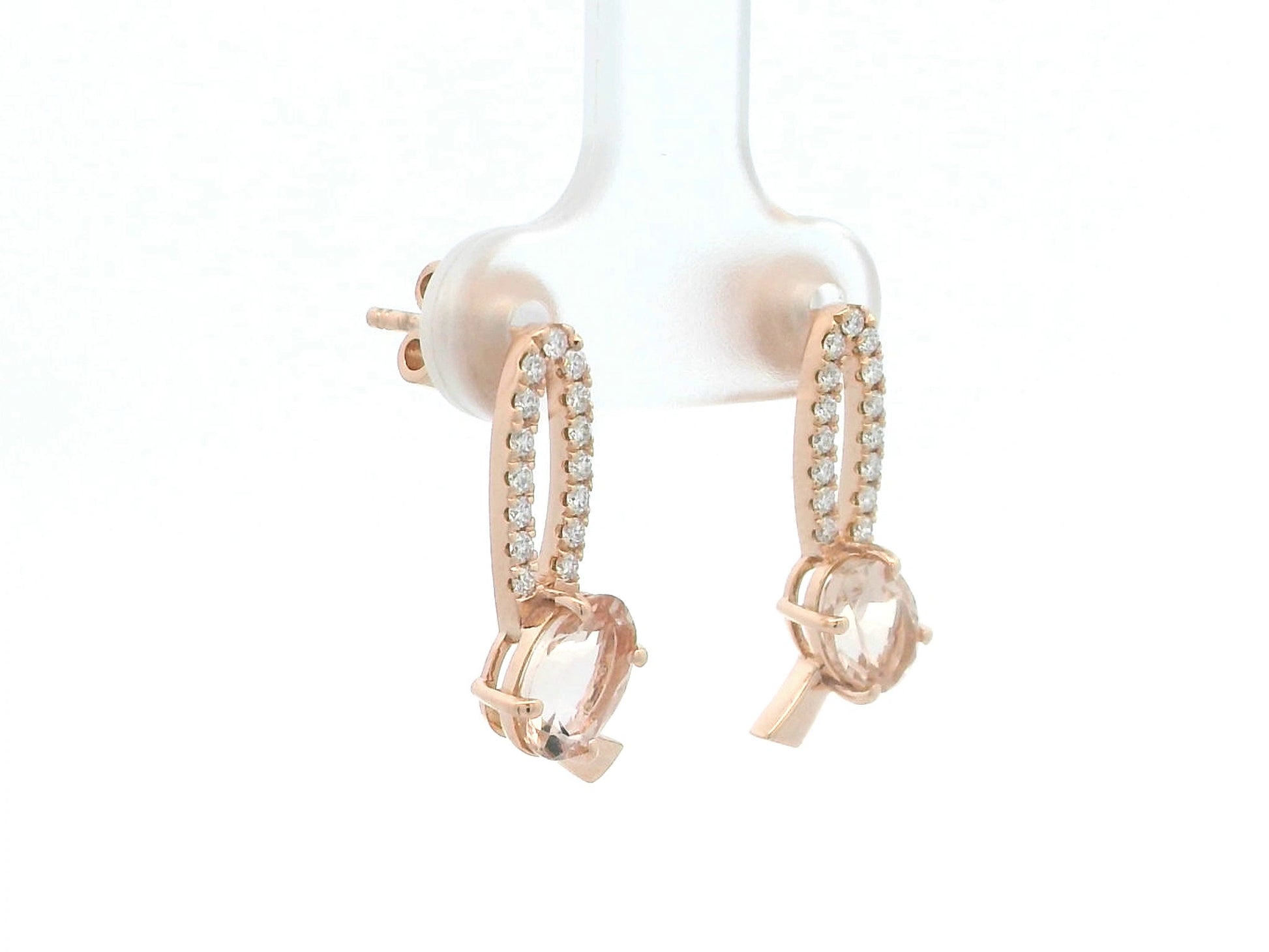18K rose gold morganite and diamond stud earrings with butterfly push backs
