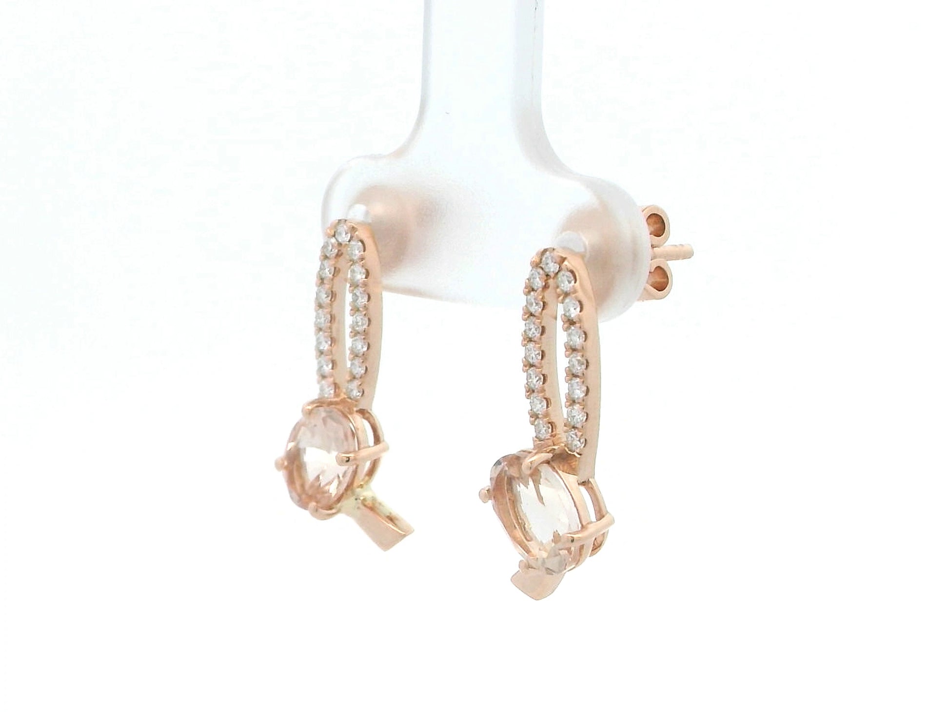 18K rose gold morganite and diamond stud earrings with butterfly push backs