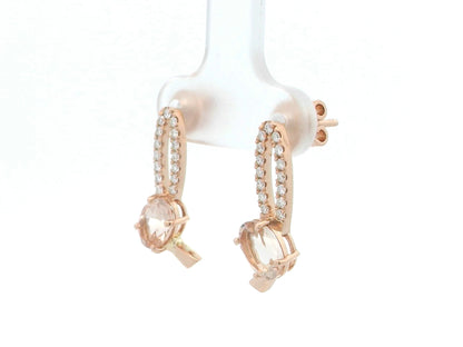 18K rose gold morganite and diamond stud earrings with butterfly push backs