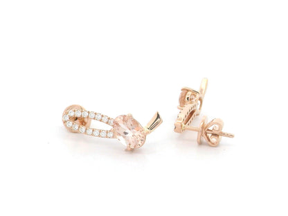 18K rose gold morganite and diamond stud earrings with butterfly push backs