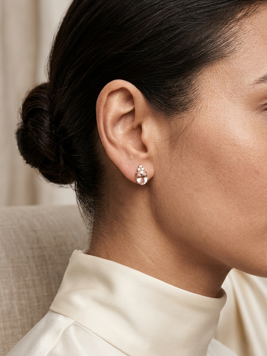 Oval morganite and diamond earrings 1.46ct in 18K rose gold by Emirates Diamonds