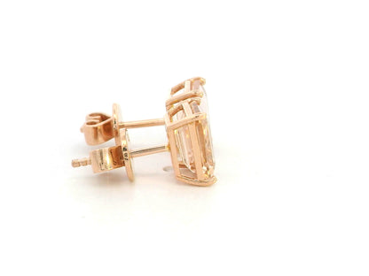 18K rose gold stud earrings featuring emerald-cut morganite gemstones