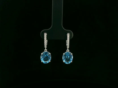 18K white gold Swiss blue topaz and diamond drop earrings with lever-back closure – Emirates Diamonds