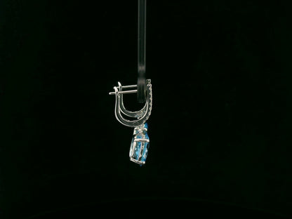 18K white gold Swiss blue topaz and diamond drop earrings with lever-back closure – Emirates Diamonds