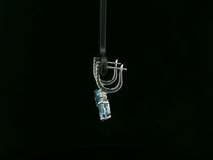 18K white gold Swiss blue topaz and diamond drop earrings with lever-back closure – Emirates Diamonds