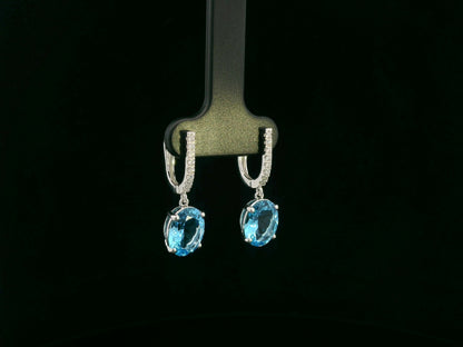 18K white gold Swiss blue topaz and diamond drop earrings with lever-back closure – Emirates Diamonds